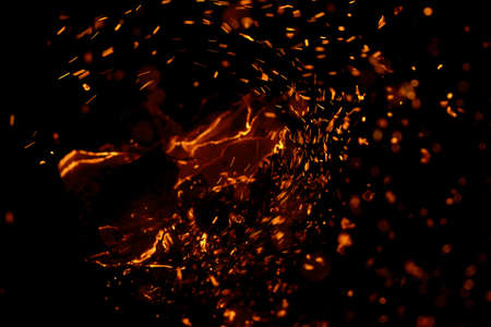 flame fire with sparks on black background