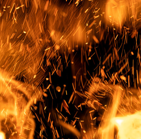 fire flame with sparks on black background