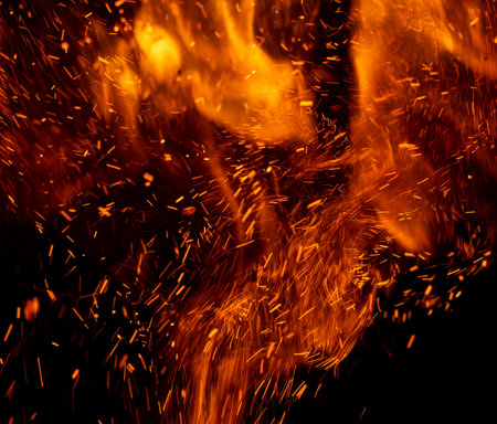 fire flame with sparks on black background