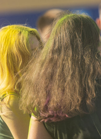 people's hair in colored dry paintの写真素材