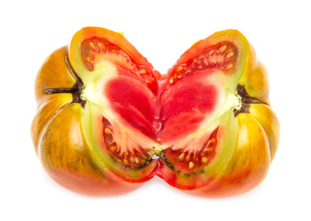 ripe red tomato on a white backgroundの写真素材