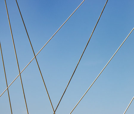 ropes cables on a blue backgroundの写真素材