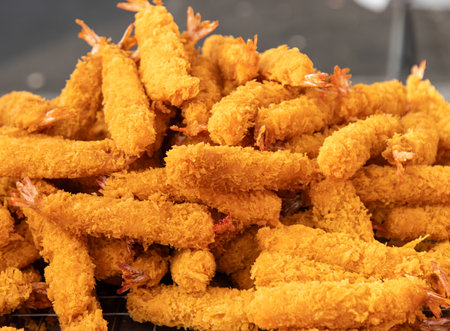 fried shrimp in batter as a background