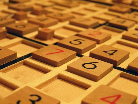 Wood sudoku board and tiles.の写真素材