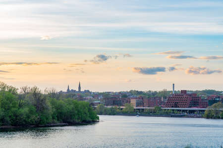 Looking north on the Potomac River from the Kennedy Center towards Georgetownの写真素材