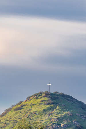 Memorial Cross stands atop Battle Mountain in San Diego, California's Rancho Bernardo Neighborhood, commemorating the Battle of San Pasqualの写真素材