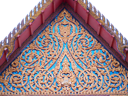 Thailand striped pattern on the gable of chapel in templeの写真素材