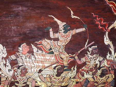 Ramayana epic story Temple Wall Painting, Thai style Muralの写真素材