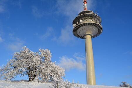 Radio tower in winter with snowのeditorial素材