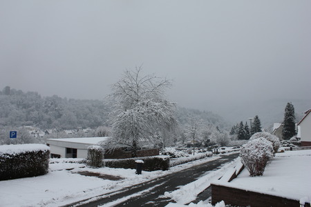 Snow and ice on the roadの写真素材