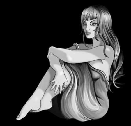 Drawing of a young sexy womanの写真素材