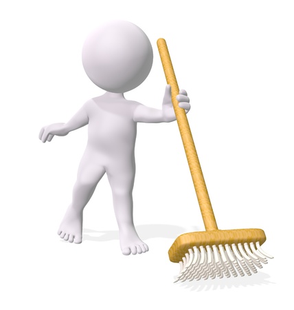 3D little man holding broomの写真素材