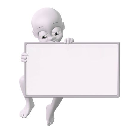 Little man carrying a blank signの写真素材