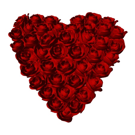 Red roses heart shape on white backgroundの写真素材