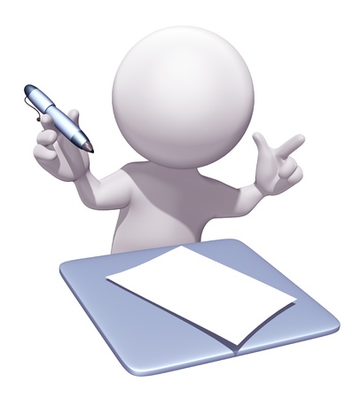 Man in front of a blank piece of paperの写真素材