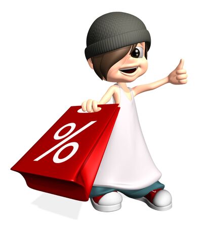 People showing a red sales bag on white backgroundの写真素材