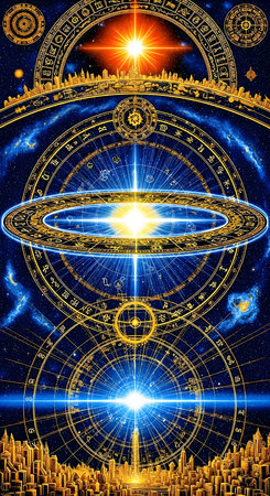 Astrology horoscope circle with stars in space. Futuristic backgroundの素材