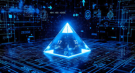 Futuristic glowing 3D rendering illustration with geometric shape. Technology, science and innovation concept.の素材