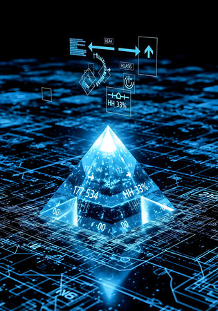 3d rendering of a hologram in the shape of a pyramidの素材