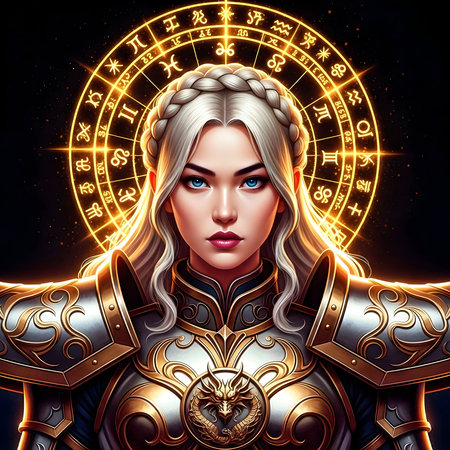 Zodiac sign Virgo with female face. Astrological horoscope circle.の素材