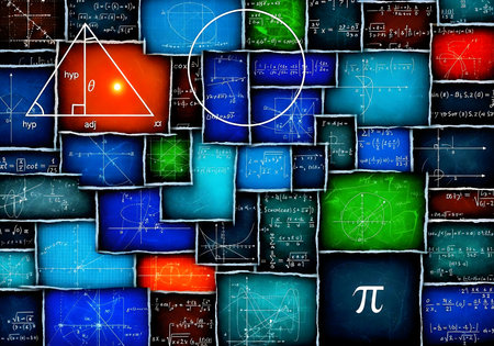 abstract background with a lot of mathematical formulas on a black backgroundの素材