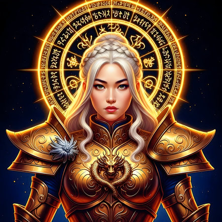 Astrological zodiac sign Aries with beautiful woman in armor.の素材