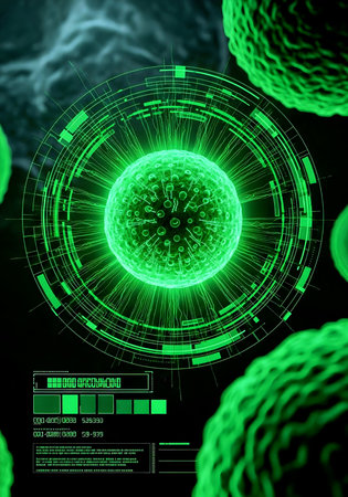 Digital illustration of  HIV  virus in colour  background   3D renderingの素材