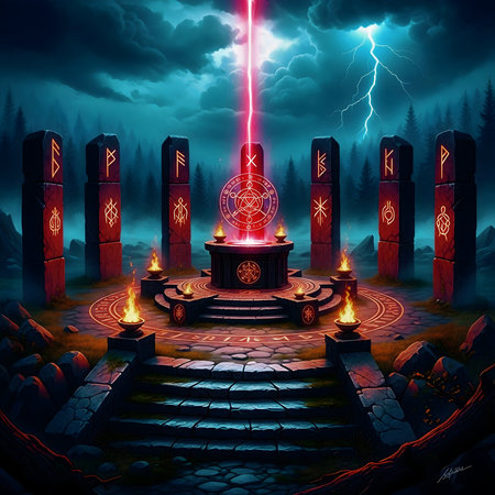 Mystical scene with ancient temple in the forest. 3d renderingの素材