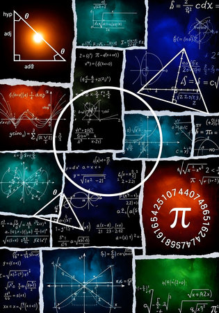 Mathematical formulas on a dark background. The concept of science and mathematics.の素材