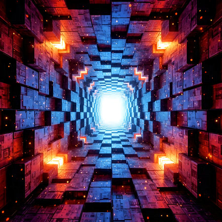 Futuristic corridor with glowing lights. 3D rendering. Computer digital drawing.の素材