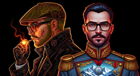 3D rendering of a man in a military uniform and a soldier.の素材