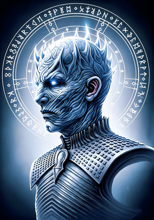 Digital illustration of a male robot in front of a medical background.の素材