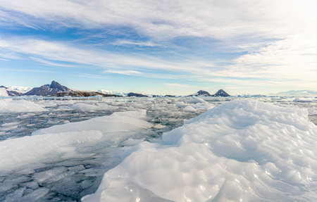 Antarctic iceberg landscape in Cierva Cove - a deep inlet on the west side of the Antarctic...