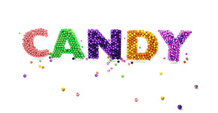 Word "candy" made of colorful chewing gum and candyの写真素材