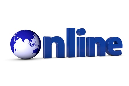 3D letters forming the word Online with a blue globeの写真素材