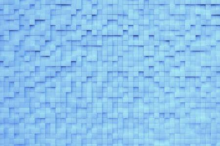 Blue 3D background with many metal cubesの写真素材