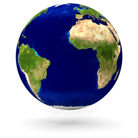 Realistic earth globe in 3D with continents and oceansの写真素材