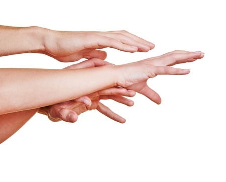 Many desperate hands reaching out for help