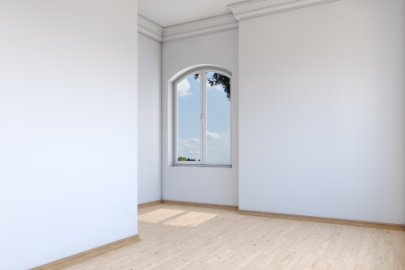 Empty room in luxury house with stucco and parquet floorの写真素材