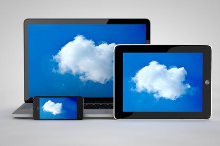 Cloud computing with tablet computer and smartphone and laptopの写真素材