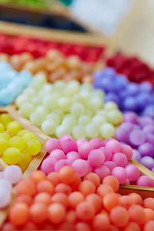 Selection of many colorful pearls in a jewelry storeの写真素材