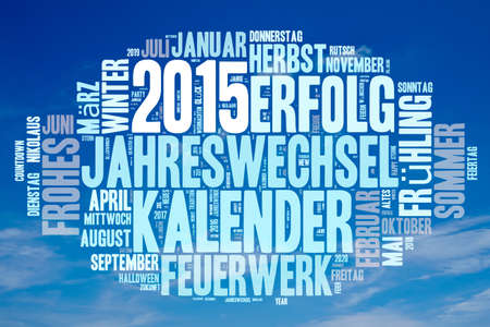 Blue sky and white clouds with tag cloud concept for 2015 in German