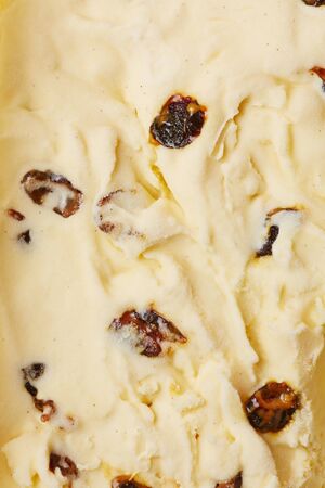 Vanilla ice cream with dried cranberries from aboveの写真素材