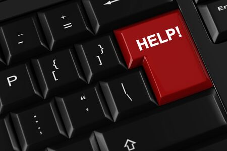 Word Help on a red keyboard key as concept for hotline and support (3D Rendering)の写真素材