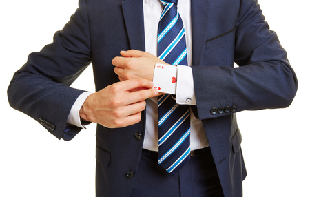 Tricky business manager pulling an ace out of his sleeve