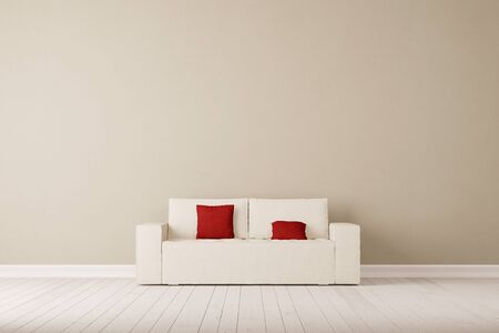 Sofa with pillows in front of wall in a living room (3D Rendering)の写真素材
