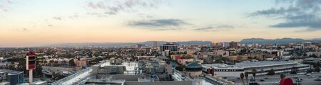 Downtown skyline panorama of Los Angeles, California at sunrise