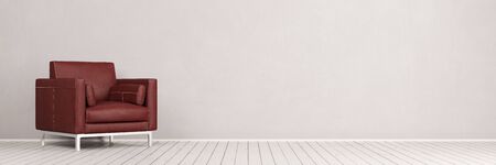 Leather armchair in front of empty wall as panorama (3D Rendering)の写真素材