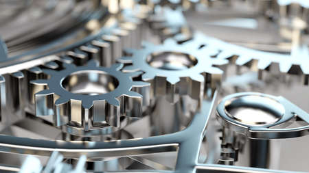 Many metal gears and cogwheels as concept for teamwork and cooperation (3D Rendering)