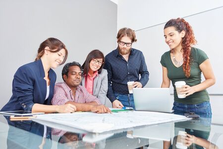 Business strategy plan brainstorming as team in office